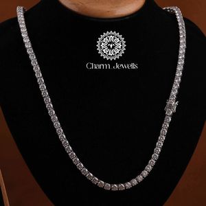 Collier unisexe en moissanite Charm Jewells, forme boule, coupe brillante, chaîne à maillons géométriques, plaqué or 14 carats, argent 925, certifié IGI - Product Image 5