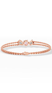 Pulsera de doble hilera con diamantes cultivados en laboratorio de corte pera y esmeralda, redondos, de color rosa claro, en conjunto con un trío celestial de diamantes, en oro de 18 quilates, joyería fina. - Product Image 2