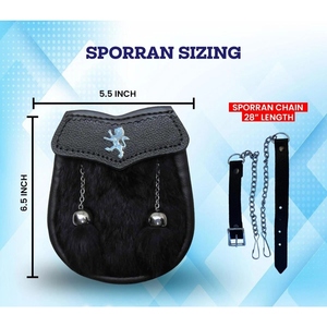 Pochette de kilt écossais Sporran en cuir véritable noir de qualité supérieure avec emblème celtique, double clochettes et sangle à chaîne – Accessoire traditionnel des Highlands - Product Image 3