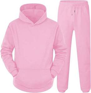 Survêtement unisexe bleu à capuche, couleur unie, en coton, décontracté, longueur intégrale avec poches latérales, taille élastique, style automne - Product Image 2