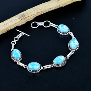<b>Infinity</b> Exports Larimar Gemstone Beaded <b>Bracelet</b> Handmade Antique Style 925 Sterling Silver Plated Adjustable Unisex <b>Bracelet</b> - Product Image 2