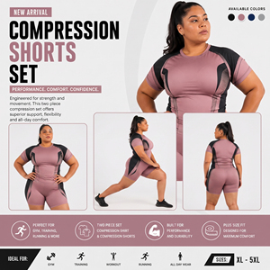 Ensemble 2 pièces personnalisé pour femme : T-shirt Rash Guard à manches courtes grande taille et short de yoga, imprimé sur mesure pour la gym et le fitness - Product Image 5