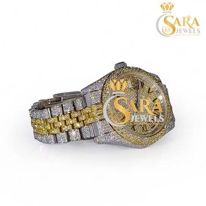 Luxury Antique Gold Moissanite Diamond Watch Full Iced Hip Hop Jewelry Stainless Steel Band Movement <b>Chronograph</b> - Product Image 2