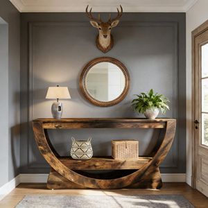 Consolle a 2 livelli con ripiani portaoggetti e struttura ad arco per ingresso o foyer - Product Image 1