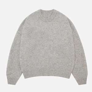 Suéter de punto gris con estampado geométrico, cuello redondo, corte holgado, estilo casual para hombre, otoño, 100% algodón, transpirable, 280g - Product Image 1