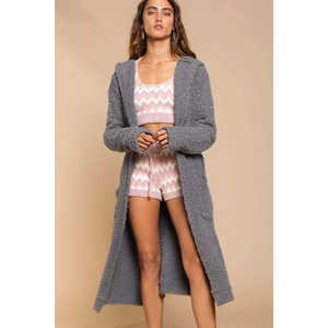 Cárdigan tipo túnica con lazo frontal y bolsillos de forro polar berber gris para mujer, marca Veloro POL - Product Image 5