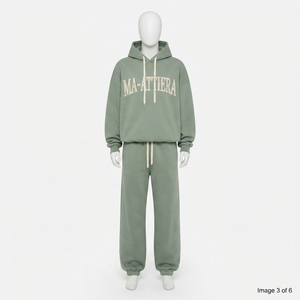 Conjunto de Sudadera Oversize Verde Salvia Personalizada y Jogger de Pierna Ancha con Detalles de Pedrería, de Algodón Afelpado, Estilo Urbano, Venta al por Mayor OEM - Product Image 3