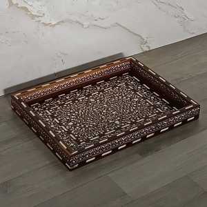 Premium Artisan Bone Inlay Round Vanity Organizer <b>Tray</b> with Intricate Geometric Inlay Pattern for Jewelry, <b>Perfume</b>, Cosmetics - Product Image 2