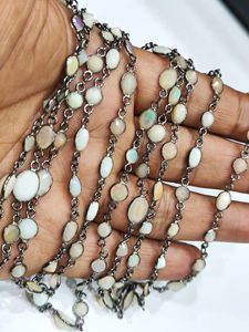 Natural Ethiopian Opal 5-10mm Brass Briolette Mix Shape Bezel Connector Chain for <b>Jewellery</b> Making Sold Per Foot - Product Image 2