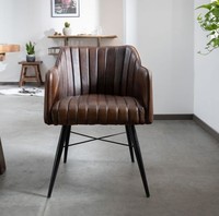 Chaise de salle à manger en cuir véritable de qualité supérieure avec revêtement capitonné à canaux verticaux, chaise d'appoint moderne pour la maison, le restaurant, le café