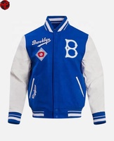 Veste universitaire Brooklyn pour homme, bleu et blanc, avec broderie de la lettre B, coupe classique, fermeture éclair sur le devant, style preppy, pour l'automne