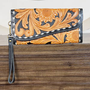 Cartera Larga de Mujer con Diseño Floral de Girasol en Cuero Repujado, de Alta Calidad y Elegante, para Efectivo y Tarjetas - Product Image 2
