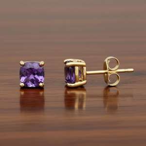 Pendientes de Amatista con Corte Cojín, Piedra de Nacimiento de Febrero, Plata de Ley 925, Chapado en Oro de 14K, Regalo de Joyería - Product Image 5