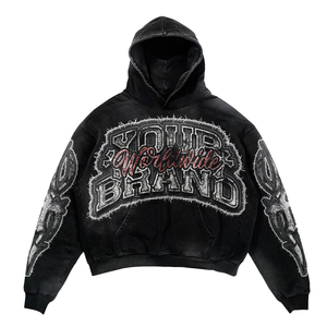Sweat-shirt à capuche ample noir délavé à l'acide, style Y2K gothique, avec imprimé lettres vieillies, vintage, streetwear - Product Image 2