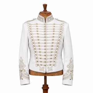 <b>Men's</b> White <b>Double</b> <b>Breasted</b> Hussar Jacket With Gold Buttons And Embroidered Sleeve Formal Winter <b>Coat</b> - Product Image 5