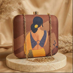 Luxury Women Printed Clutch Metal <b>Frame</b> Hard Case with Satin Digital Fabric Raw Silk Interior and Crystal Stone Lock 7 x 6.5 Inc - Product Image 1