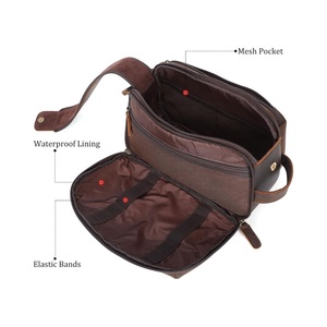 Trousse de Toilette Grande en Cuir de Buffle Véritable Marron Foncé, Imperméable, Double Fermeture Éclair, Idéale pour Cadeau de Garçons d'Honneur - Product Image 3