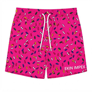 Ekin Impex <b>Men's</b> Pink Solid Front Logo Board Shorts Quick Dry Drawstring Casual Swim <b>Trunks</b> - Product Image 1