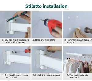 Tendedero de ropa plegable <span class=keywords><strong>barato</strong></span>, estante de ropa colgante, estante de secado de tela retráctil de montaje en pared, almacenamiento de lavandería para el hogar - Product Image 6
