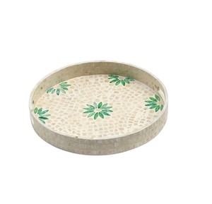 Bulk sale Mother of pearl <b>tray</b> Factory green floral mosaic shell mosaic round serving <b>tray</b> for office <b>desk</b> <b>organizer</b> - Product Image 1