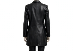 Manteau trench en similicuir noir pour femme, manches longues, double boutonnage - Product Image 6