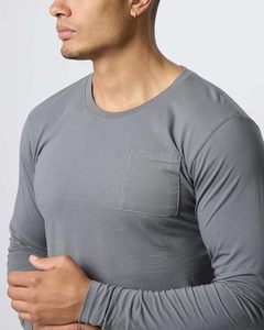 T-shirt athlétique à manches longues et col rond pour homme STELLAR, grandes tailles, tissu en velours côtelé respirant, coupe classique - Product Image 2