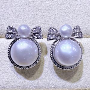 Pendientes de Perlas de Agua Dulce Retro Franceses de Plata de Ley S925 de Zhuji Source, con Nudo de Mariposa, Estilo Princesa, con Temperamento Suave - Product Image 3