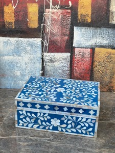 Blue Inlay Mother Of Pearl Jewelry <b>Box</b> <b>Floral</b> Decorative <b>Storage</b> Case Rectangle Organizer for Home Wedding Gift Decorative <b>Box</b> - Product Image 6