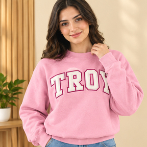 Pull à col montant avec imprimé lettres Troy et motif Greek Life, broderie Collegiate Chapter Apparel, vente en gros OEM ODM - Product Image 3