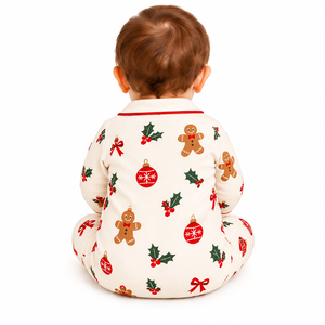 Ensemble de pyjamas de Noël pour bébé, en spandex/coton doux, manches longues, col rabattu, imprimé pain d'épices, hiver - Product Image 6