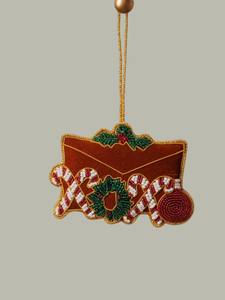 Decoración Navideña Colgante Hecha a Mano con Zari |   Diseño de Bastón de Caramelo con Cuentas y Corona |   Decoración Festiva para Pared y Puerta - Product Image 3