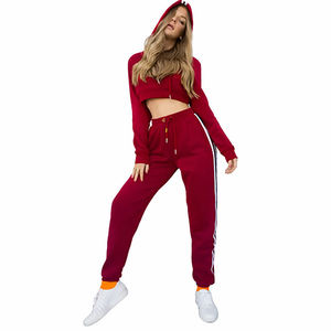 High Quality Sweat pants and <b>Crop</b> <b>Top</b> pullover Hoodie Set custom logo Women Custom Designer Clothes Two Piece Tracksuits - Product Image 1