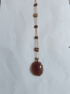 Handmade Wire Wrapped Necklace with Pink Red Faceted Stone Pendant Multicolor Beads Boho Spiritual Jewelry - Product Image 1