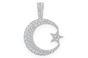 Colgante de Luna Creciente Chapado en Oro con Diamante de Corte Brillante Redondo, Amuleto Religioso Islámico, Joyería de Regalo Unisex - Product Image 2
