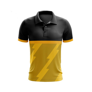 Polo pour homme à imprimé géométrique noir et jaune, manches courtes, décontracté, respirant, en polyester tricoté - Product Image 1