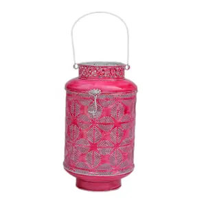 Linterna colgante de color rosa para decoración de jardín y el hogar, soporte de vela, diseño llamativo