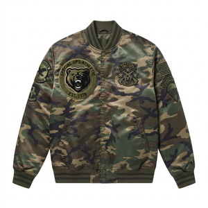 Chaqueta de béisbol estilo bomber de satén 100% poliéster personalizada al por mayor, camuflaje Woodland, colección de invierno y otoño para hombre. - Product Image 6