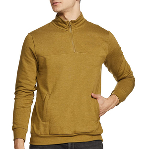 Sweat-shirt en molleton léger à col montant, coupe classique, couleur moutarde, avec logo brodé personnalisé de haute qualité, fermeture éclair quart de tour, unisexe - Product Image 2