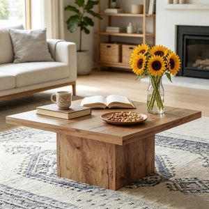 Tavolino da Caffè Quadrato in MDF con Venature del Legno Marrone Chiaro e Superficie Resistente ai Graffi per Soggiorno - Product Image 6