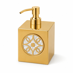 Gold Square <b>Soap</b> Dispenser With Mother Of Pearl Inlay <b>Refillable</b> Metallic Liquid <b>Hand</b> Sanitizer Pump Bottle For Hotel & High-End - Product Image 1