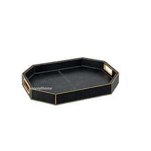 Bandeja Rectangular Marrón con Patrón de Cocodrilo, Asas de Latón y Acabado Lacado para Uso Residencial - Product Image 4