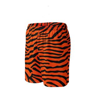 Men's Orange <b>Black</b> Striped Elastic <b>Waist</b> Shorts Mid Rise Casual Woven 100% Polyester Breathable Short <b>Pants</b> - Product Image 6