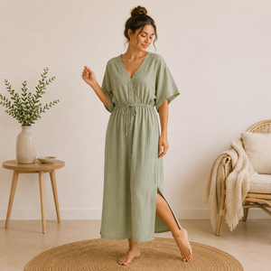 Ensemble de pyjamas décontractés pour femmes en coton gaze, tissu musulman respirant et écologique, vêtements de détente pour femmes - Product Image 1