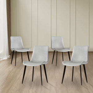 Set di 4 Sedie da Pranzo Moderne per Casa e Ristorante, Sedute in Pelle PU Grigia Floreale con Gambe in Acciaio al Carbonio Nero - Product Image 1