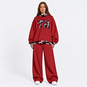 Ensemble 2 pièces ample bleu clair pour femme avec sweat-shirt oversize à col montant imprimé lettres et pantalon large - Product Image 6