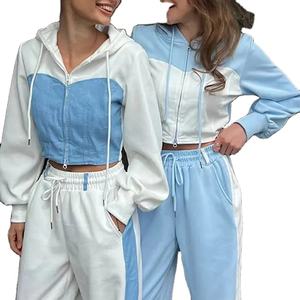 Conjunto de Sudaderas Cortas con Cremallera Personalizadas para Mujer, de Algodón de Alta Calidad, Dos Piezas, Ropa de Mujer, Sudadera con Bloques de Color, Conjuntos Deportivos 2026 - Product Image 5