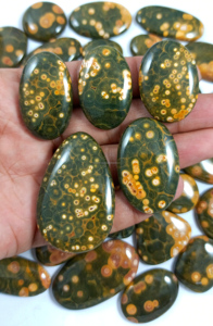 Radha Arts Natural Ocean Jasper Cabochon Loose Stone Green and Yellow 25mm-45mm Healing Polished for Silver Brass Jewelry Making - Product Image 6