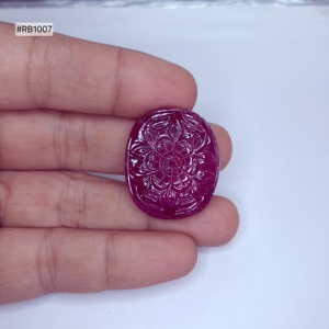 ทับทิมแกะสลักทรงรีโมซัมบิก68.16ct อุ่นขนาด28.00 24.00 7.80มม. อัญมณีสีแดงเข้มดูมีศิลปะสำหรับสร้อยคอ - Product Image 1