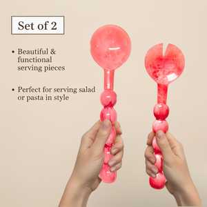 Resin <b>Salad</b> Server Set Pink Marble Beaded Handle Serving Spoon Fork for Kitchen Dining Table Wholesale Supplier - Product Image 3