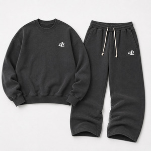 Charcoal <b>Grey</b> Oversized Crewneck <b>Sweatshirt</b> Wide Leg Joggers <b>Men</b> Hoodies Customised Heavy Cotton Fleece Pullover Athletic Wear - Product Image 4